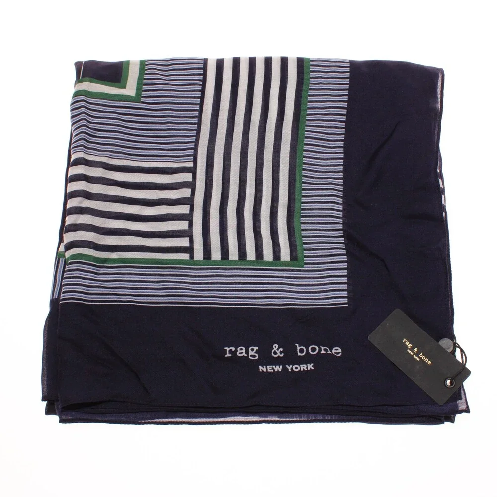 Rag & Bone NWT Large Square Scarf in Navy / Green / White Modal / Silk Blend